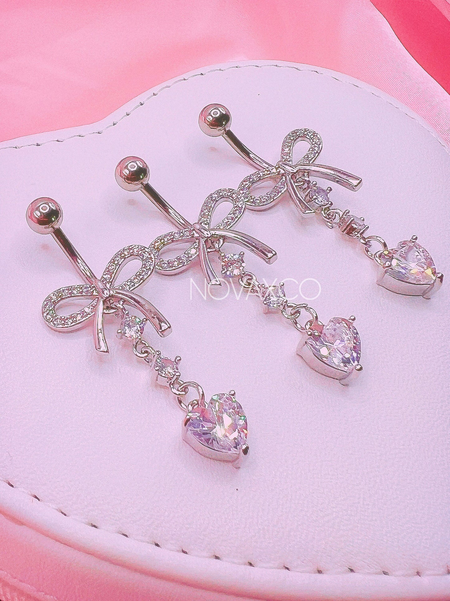 Heart and Bow Dangle Belly Button Ring