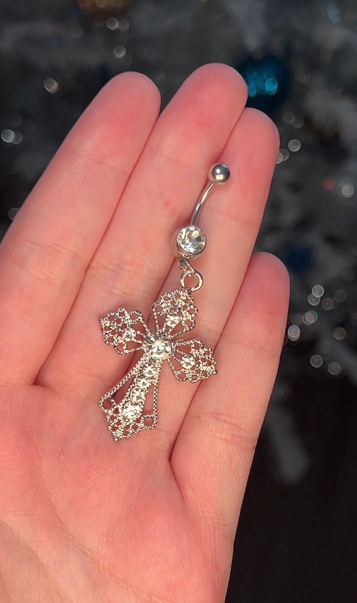 Chunky Y2K Silver Cross Belly Button Ring