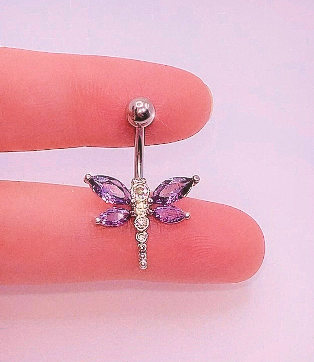 Purple Dragonfly Belly Ring