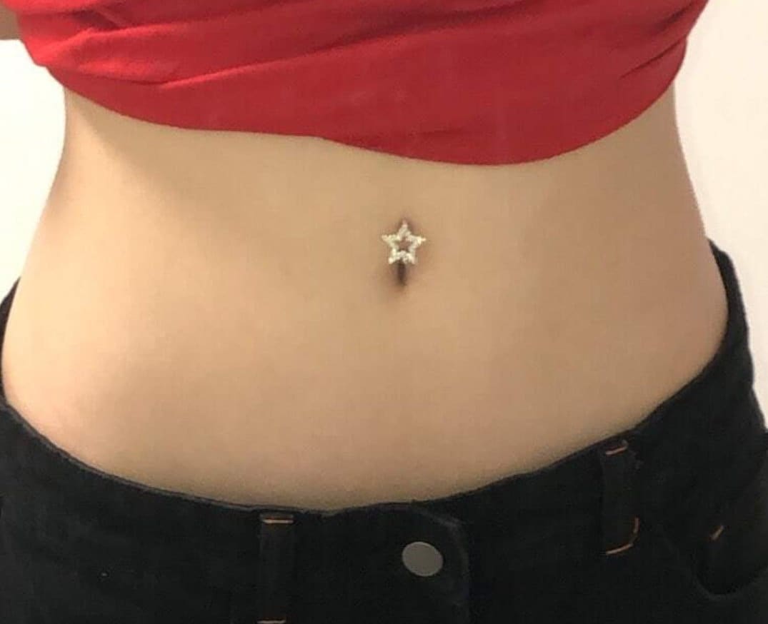 Silver Star Top Down Belly Button Ring