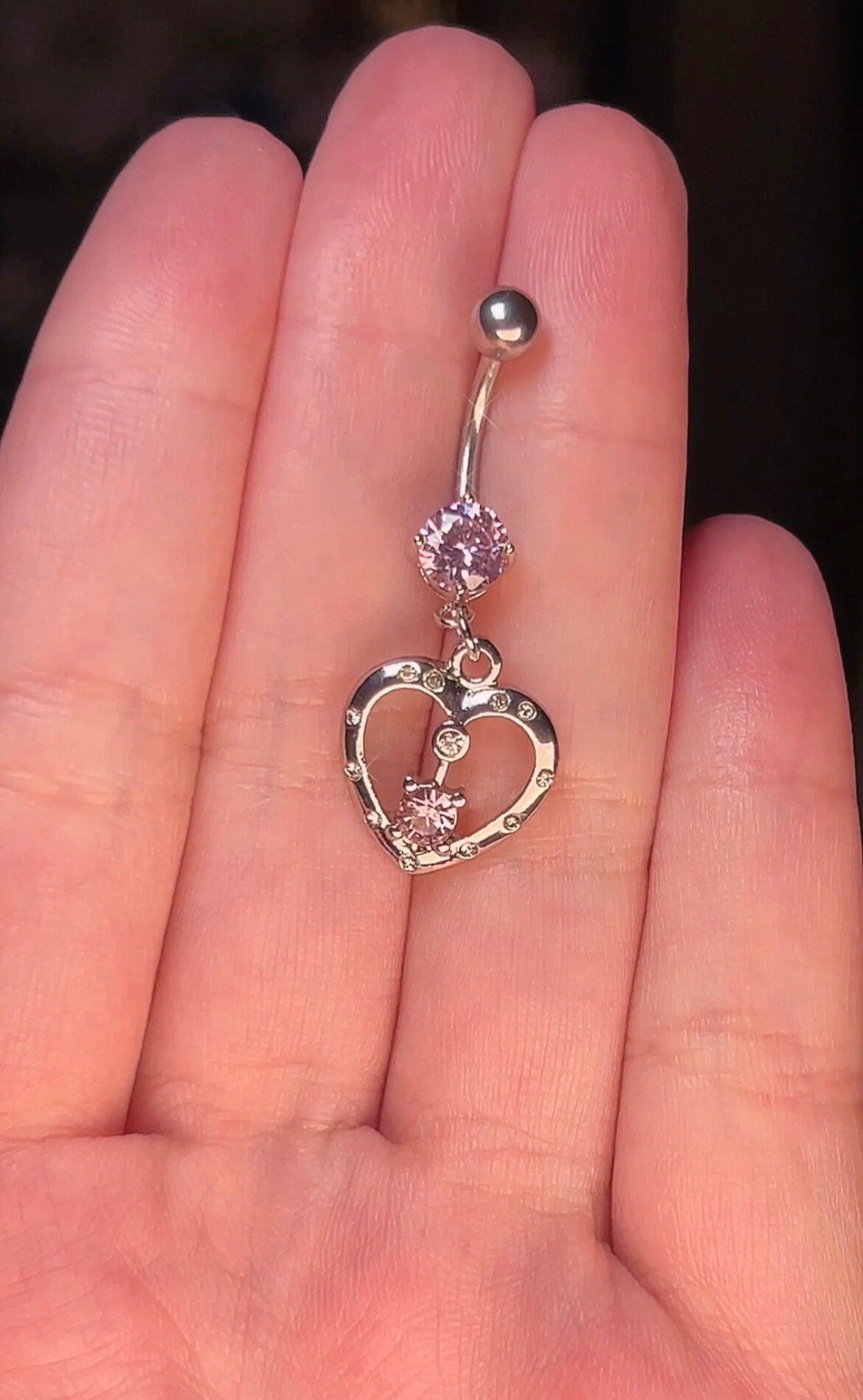 Y2K Pink Crystal Heart Belly Ring