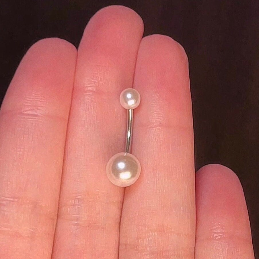 Pearl Minimal Belly Button Ring | Double End Belly Bar