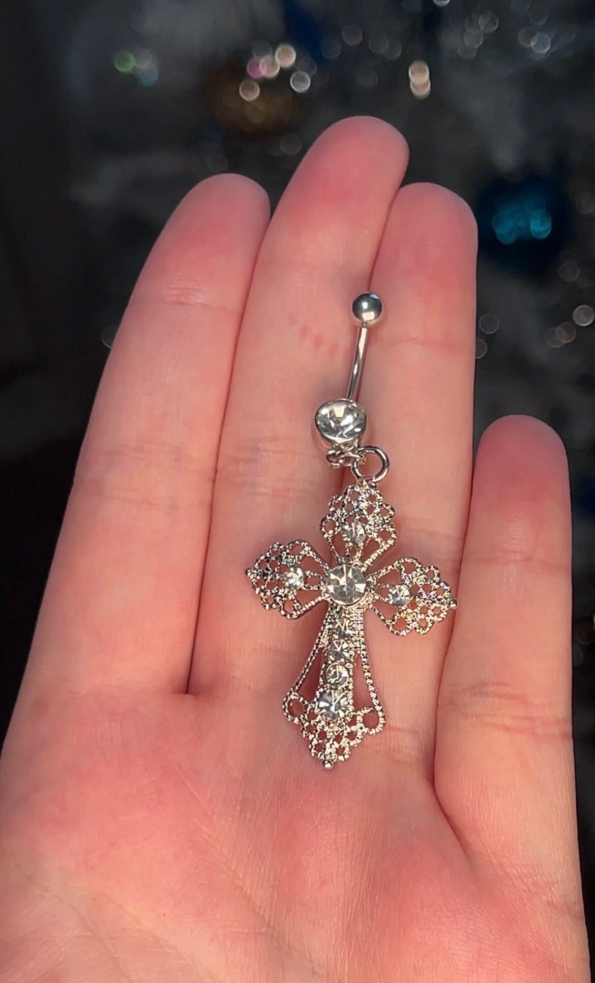 Chunky Y2K Silver Cross Belly Button Ring