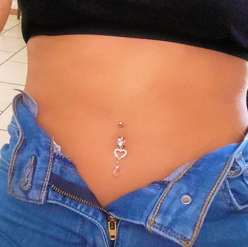 Gold Heart Dangly Belly Ring
