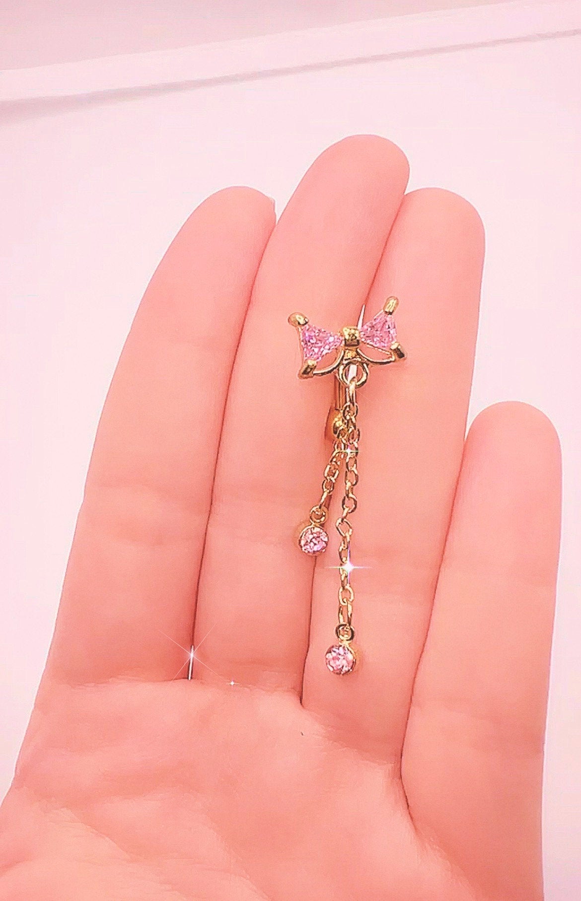 Gold Bow Top Drop Belly Ring