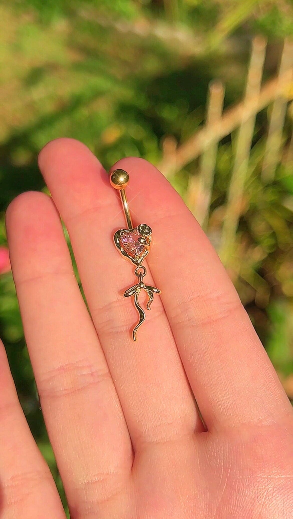Gold Heart Bow Belly Ring