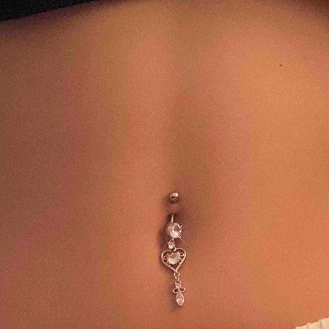 Silver Heart Coquette Dangle Belly Ring
