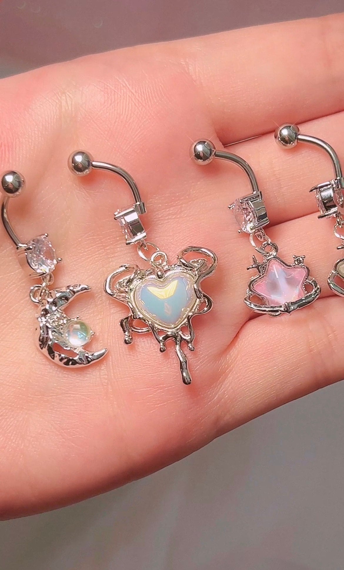 Silver Opal Moon Belly Ring
