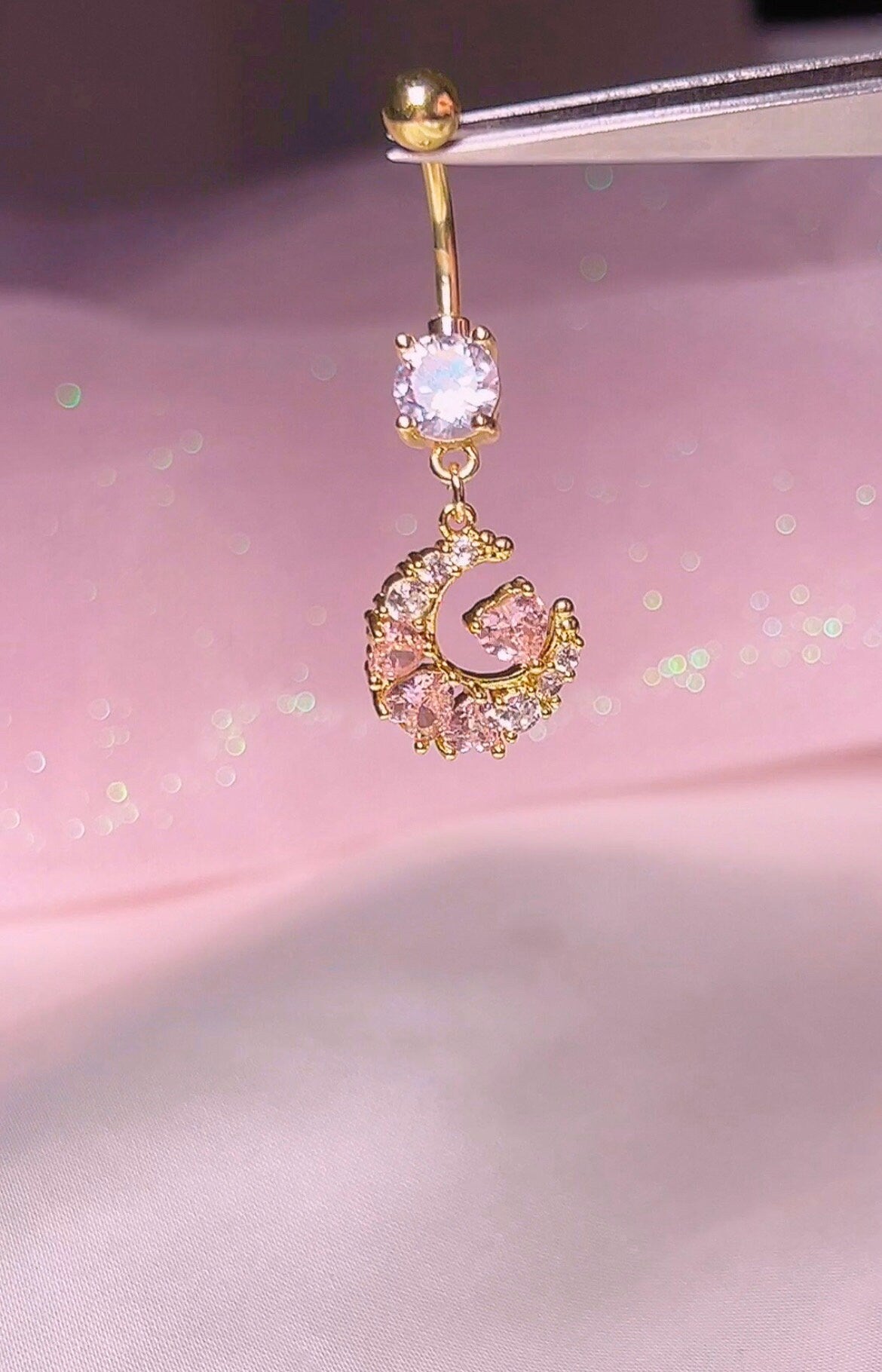 Gold Heart Moon Belly Ring