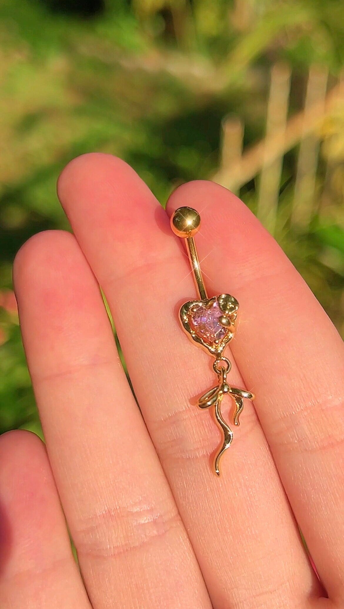 Gold Heart Bow Belly Ring