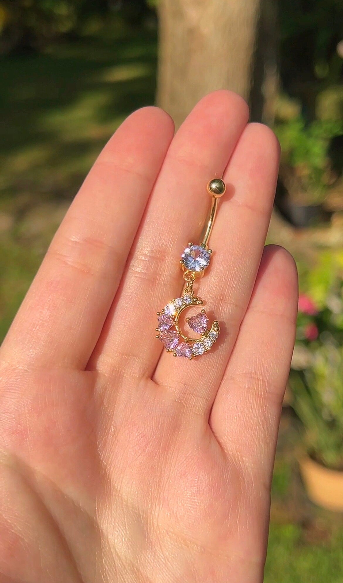 Gold Heart Moon Belly Ring