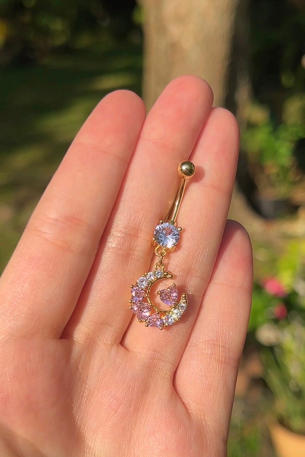 Gold Heart Moon Belly Ring