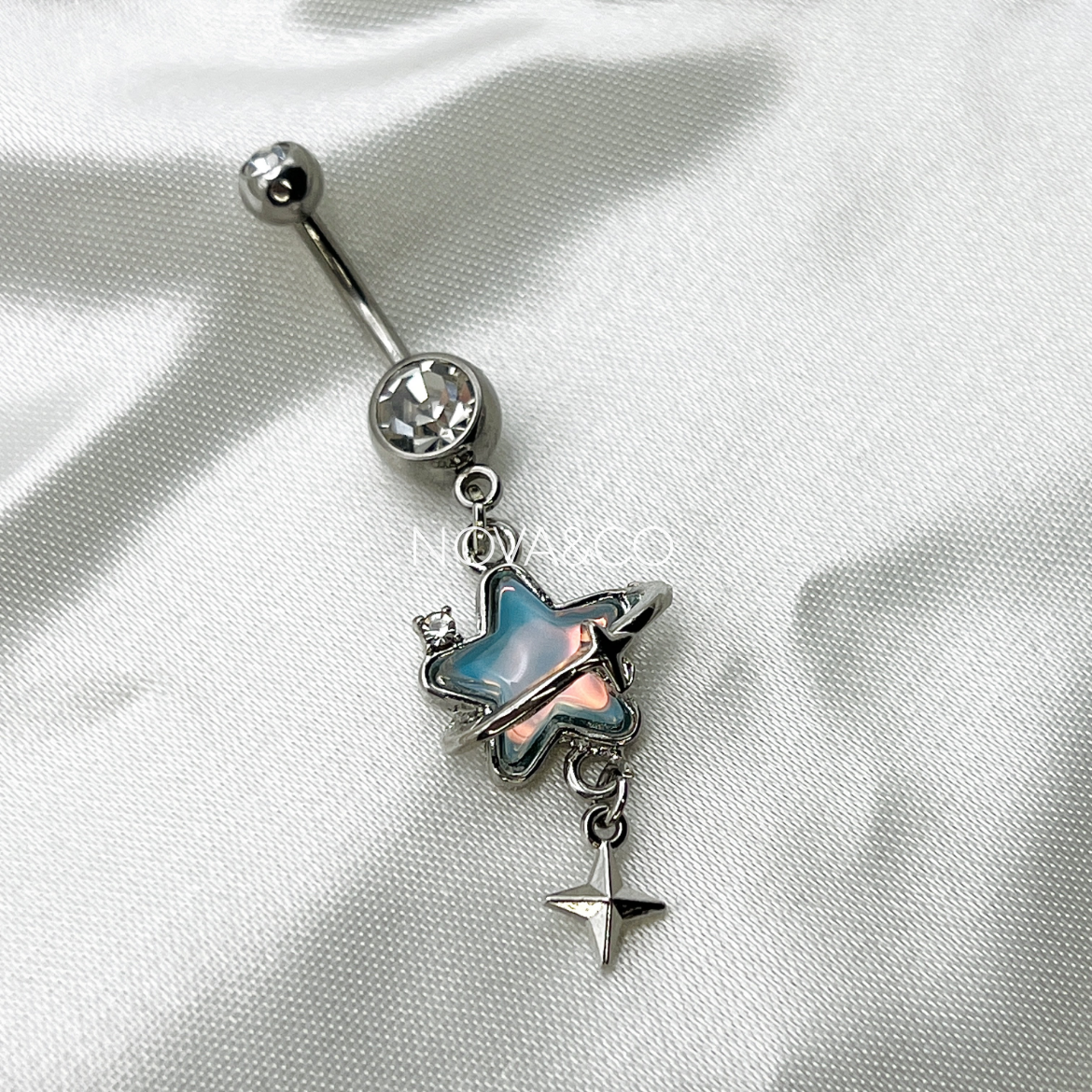 Blue Opal Star Dangle Belly Ring