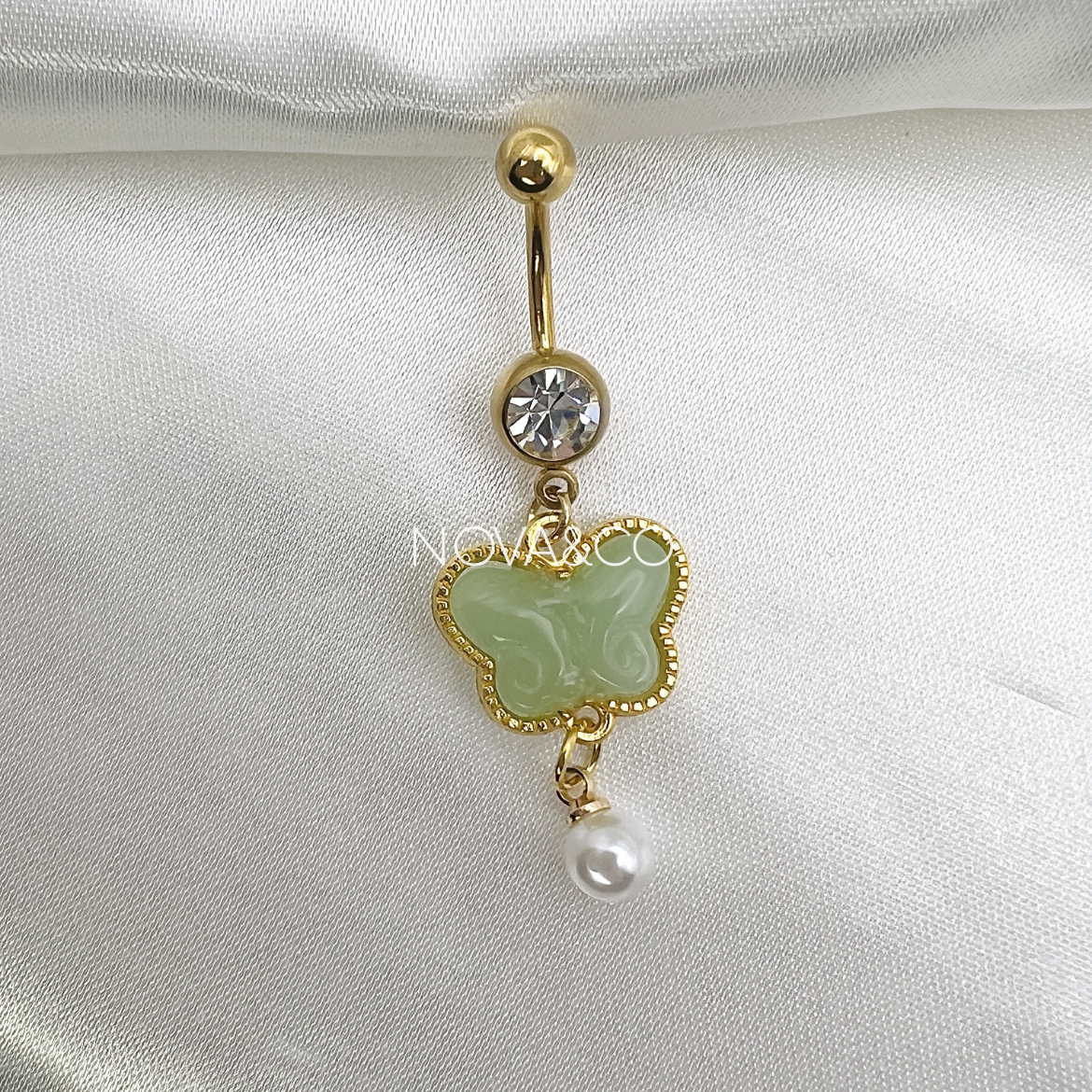 Gold Jade Butterfly Belly Ring