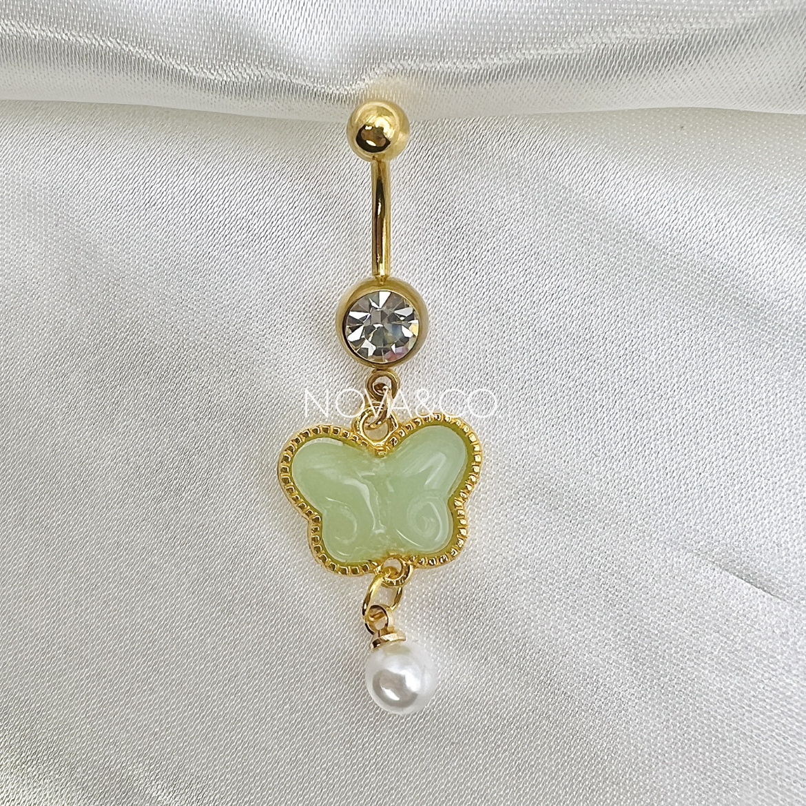 Gold Jade Butterfly Belly Ring