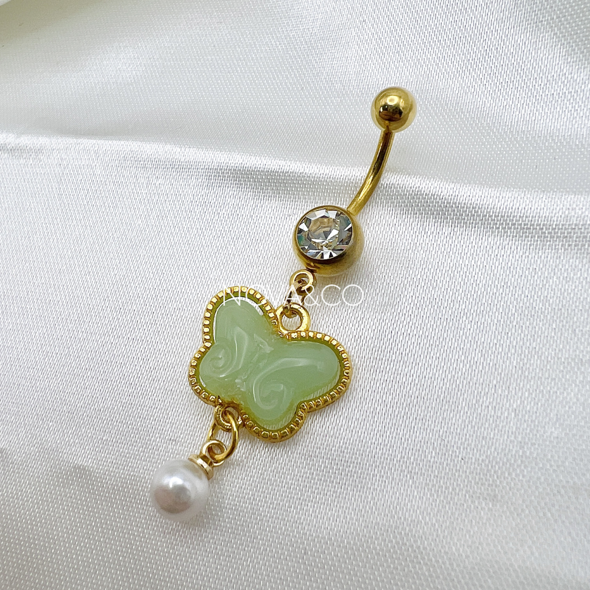 Gold Jade Butterfly Belly Ring