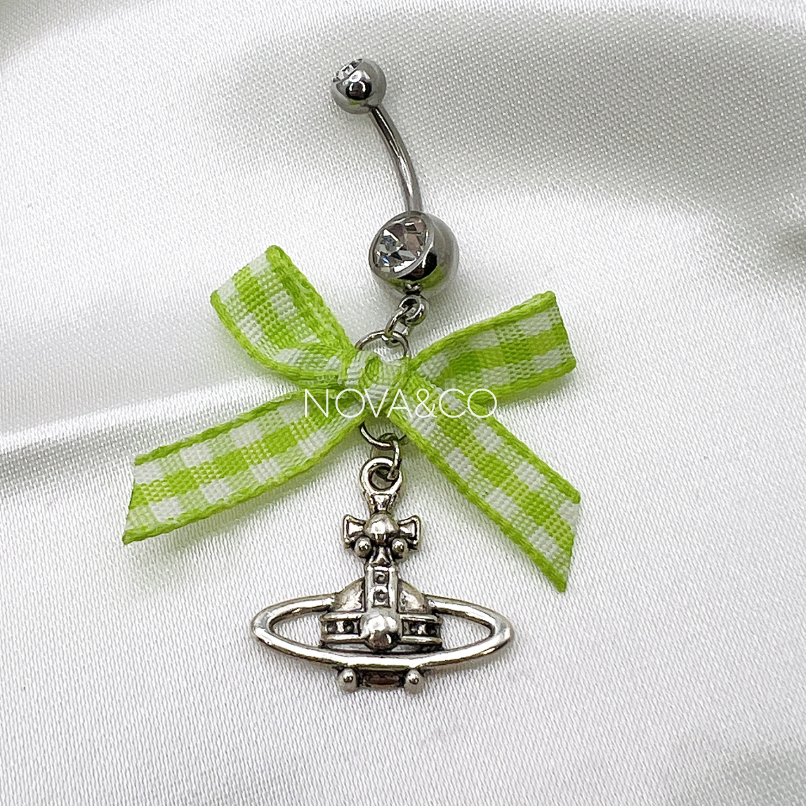Green Saturn Bow Belly Ring