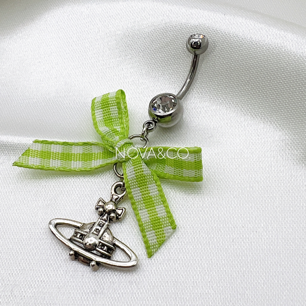 Green Saturn Bow Belly Ring