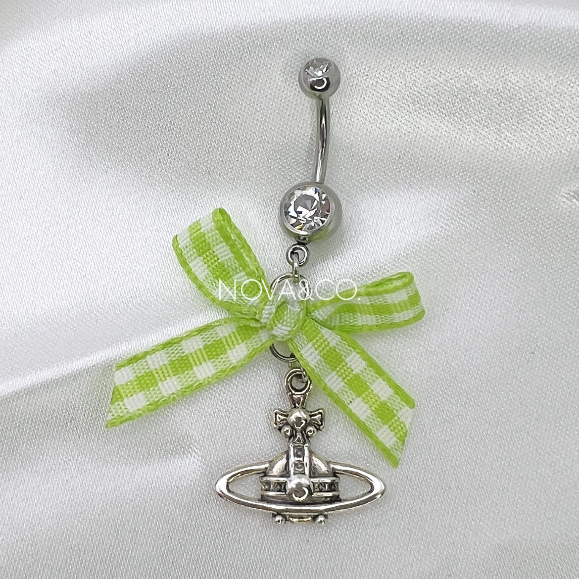 Green Saturn Bow Belly Ring