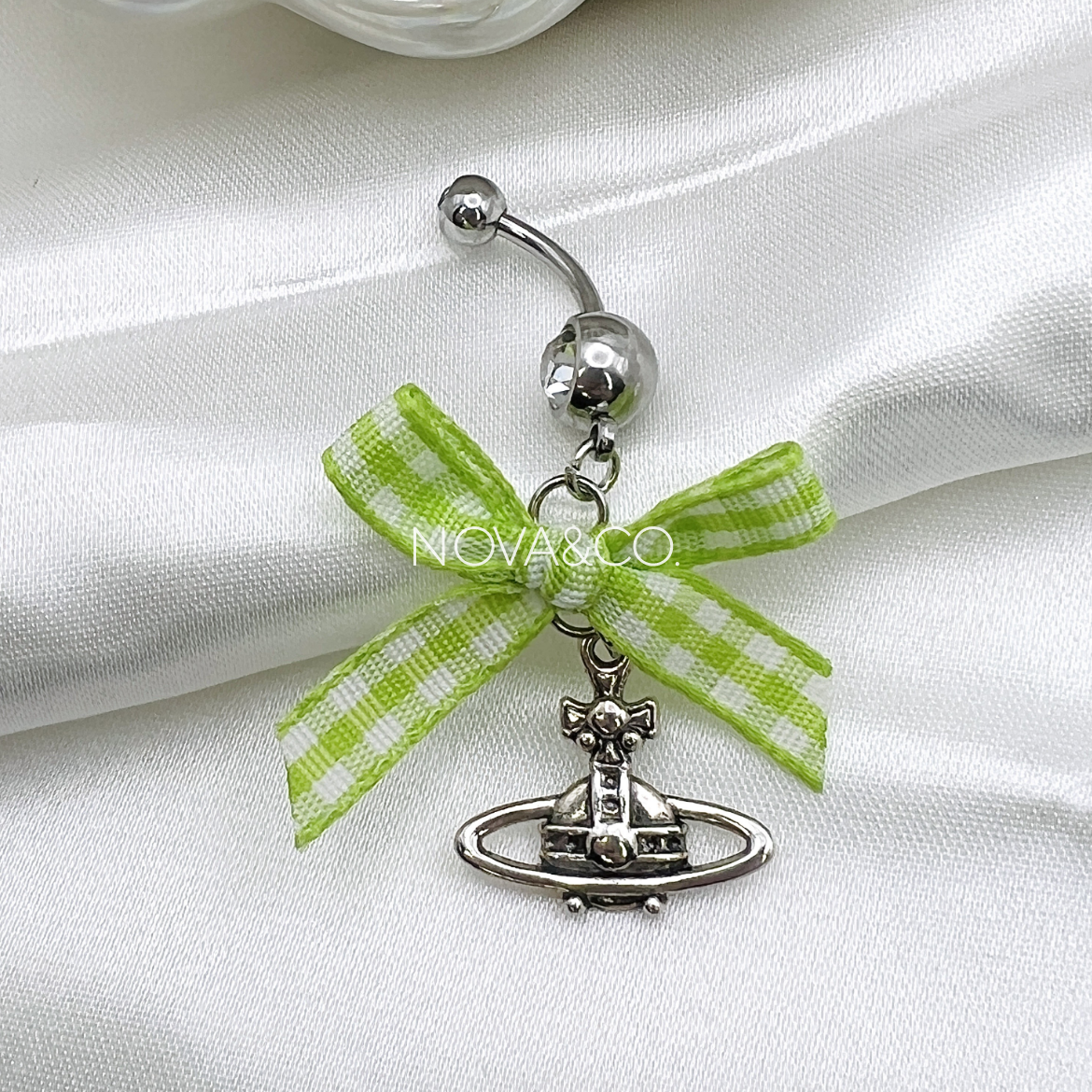 Green Saturn Bow Belly Ring