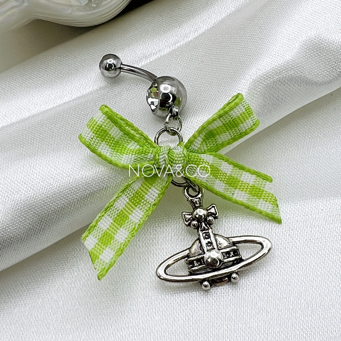Green Saturn Bow Belly Ring