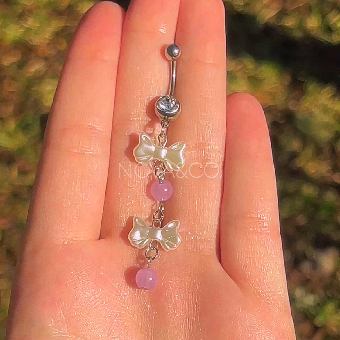 Dainty Bow Pearl Belly Ring