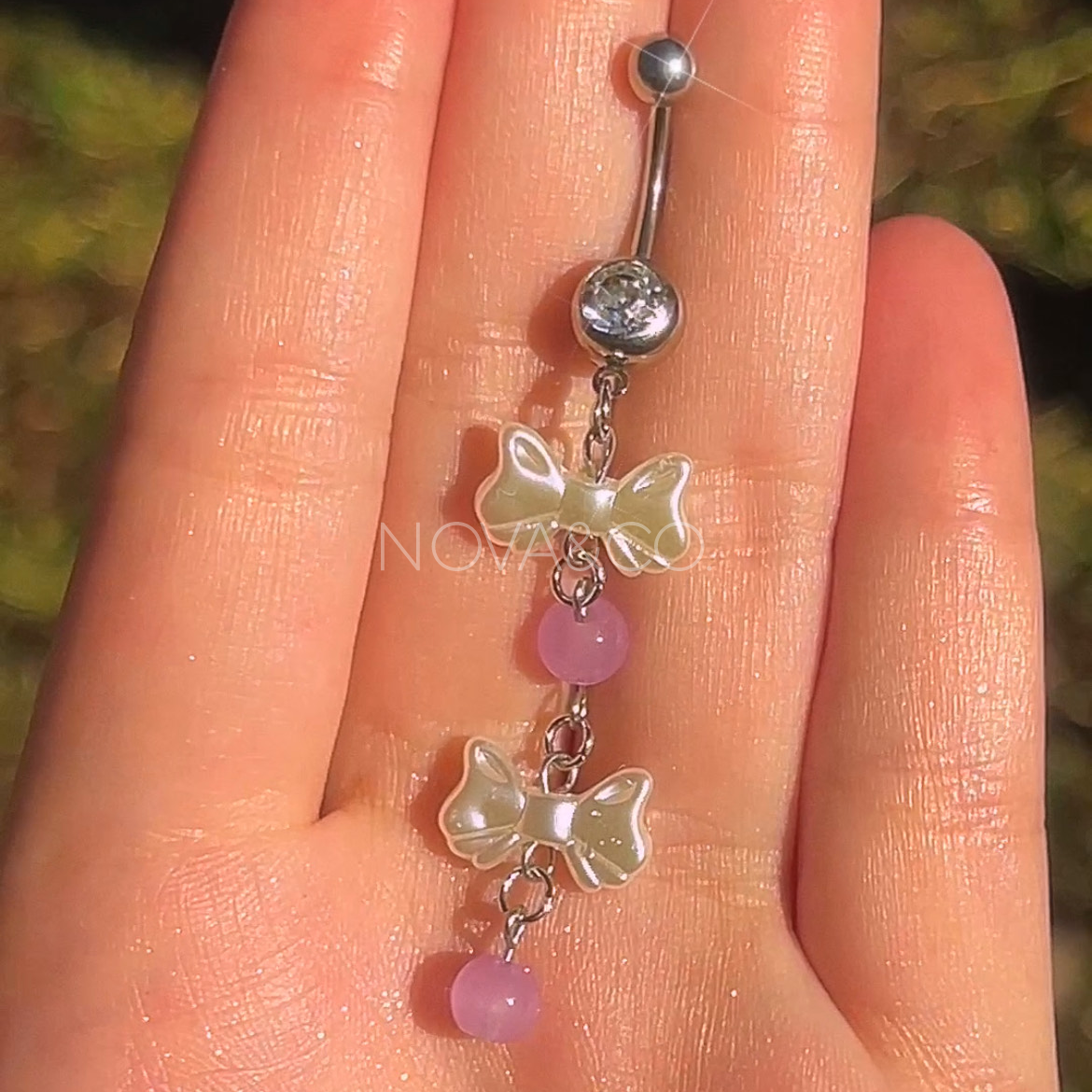 Dainty Bow Pearl Belly Ring