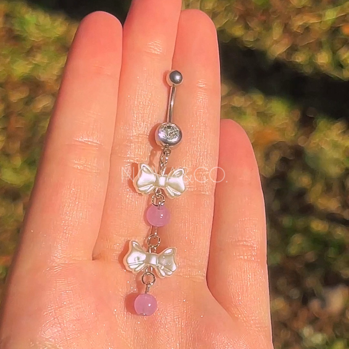 Dainty Bow Pearl Belly Ring