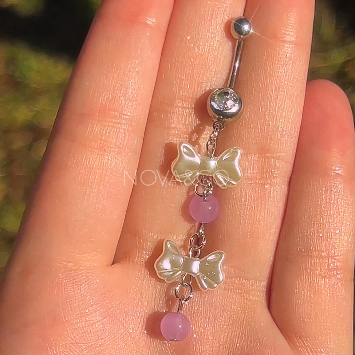Dainty Bow Pearl Belly Ring
