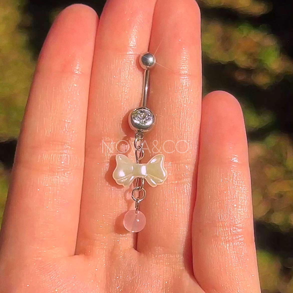 Dainty Bow Pearl Belly Ring