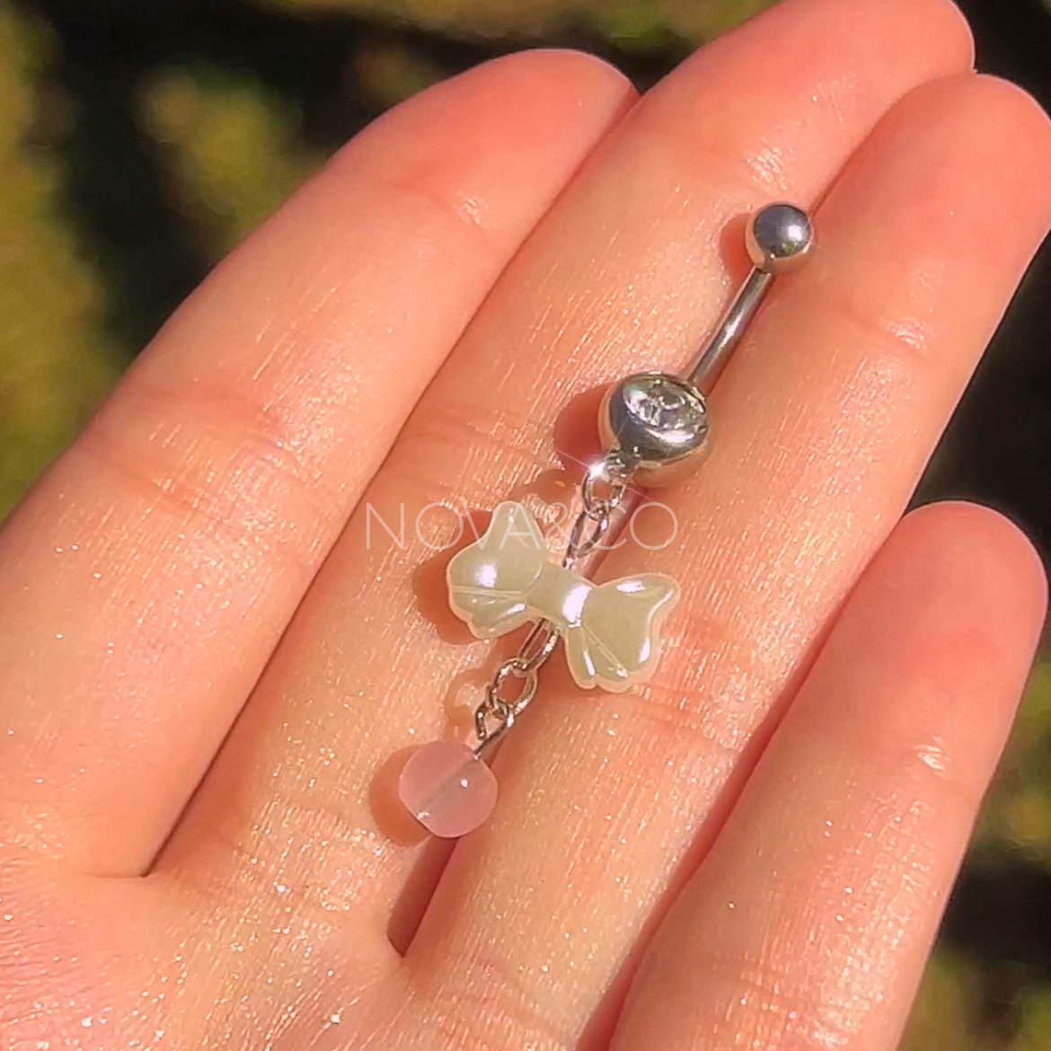 Dainty Bow Pearl Belly Ring
