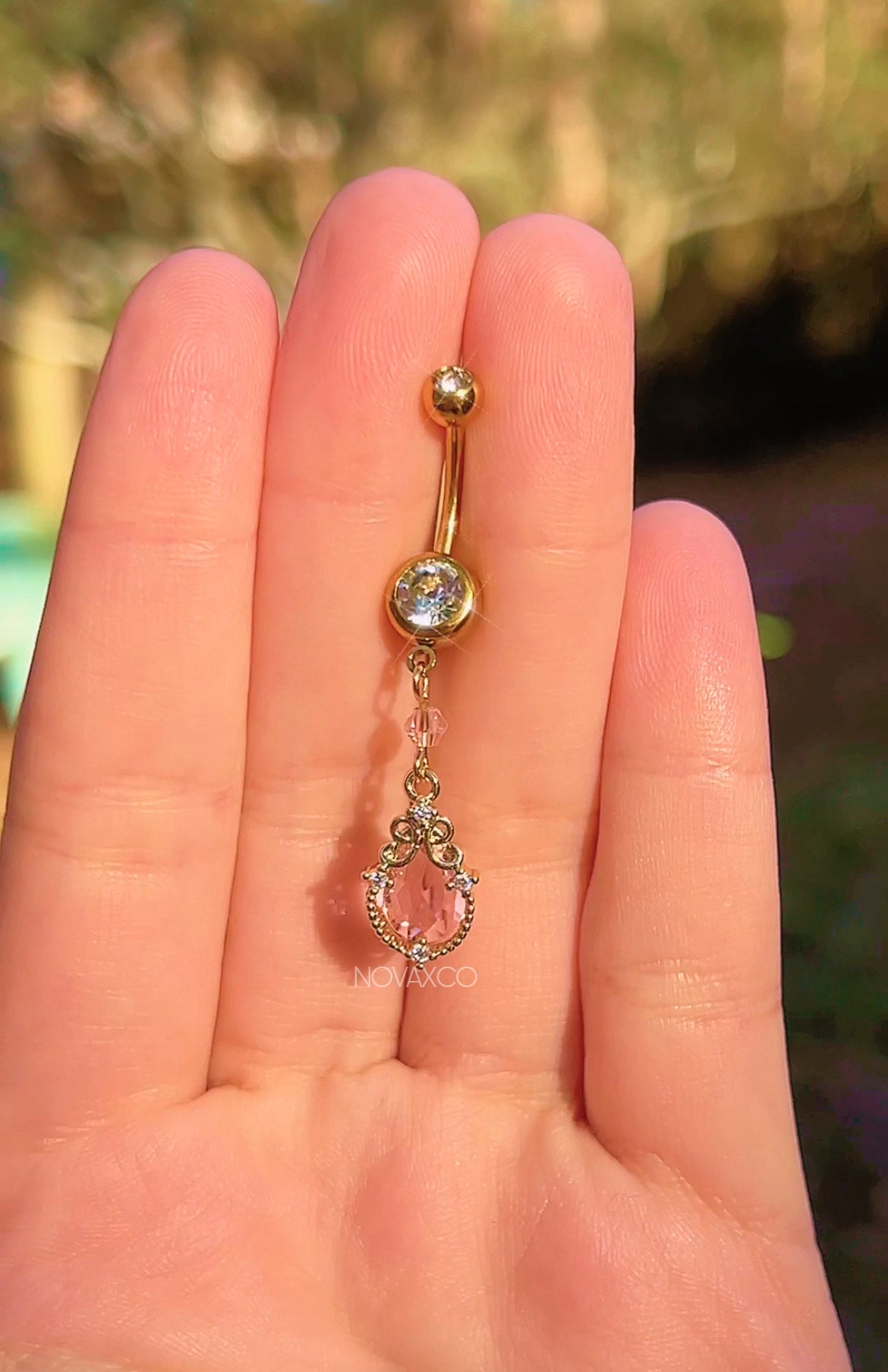 Teardrop CZ Beaded Dangle Belly Ring