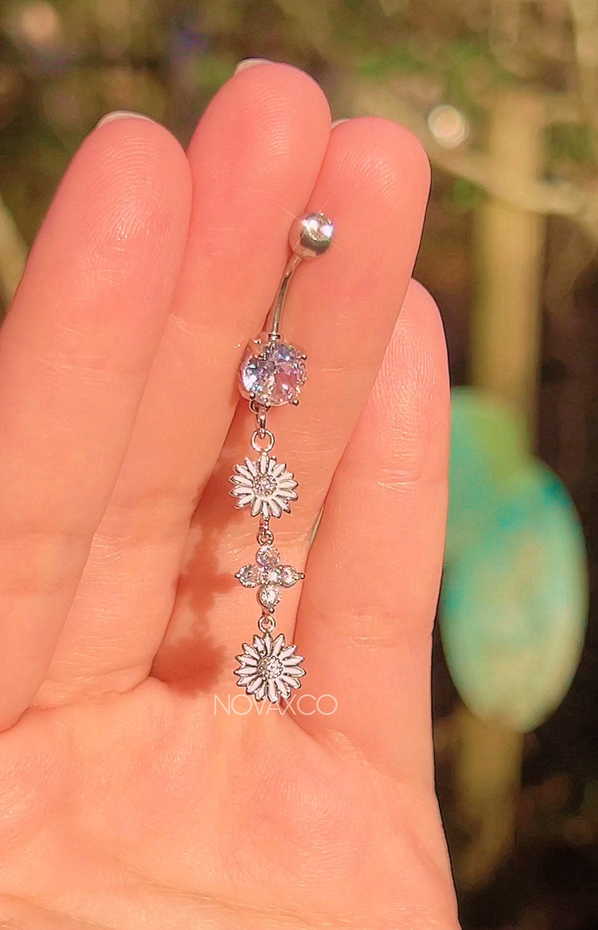 Long Flower Clover Dangle Belly Piercing