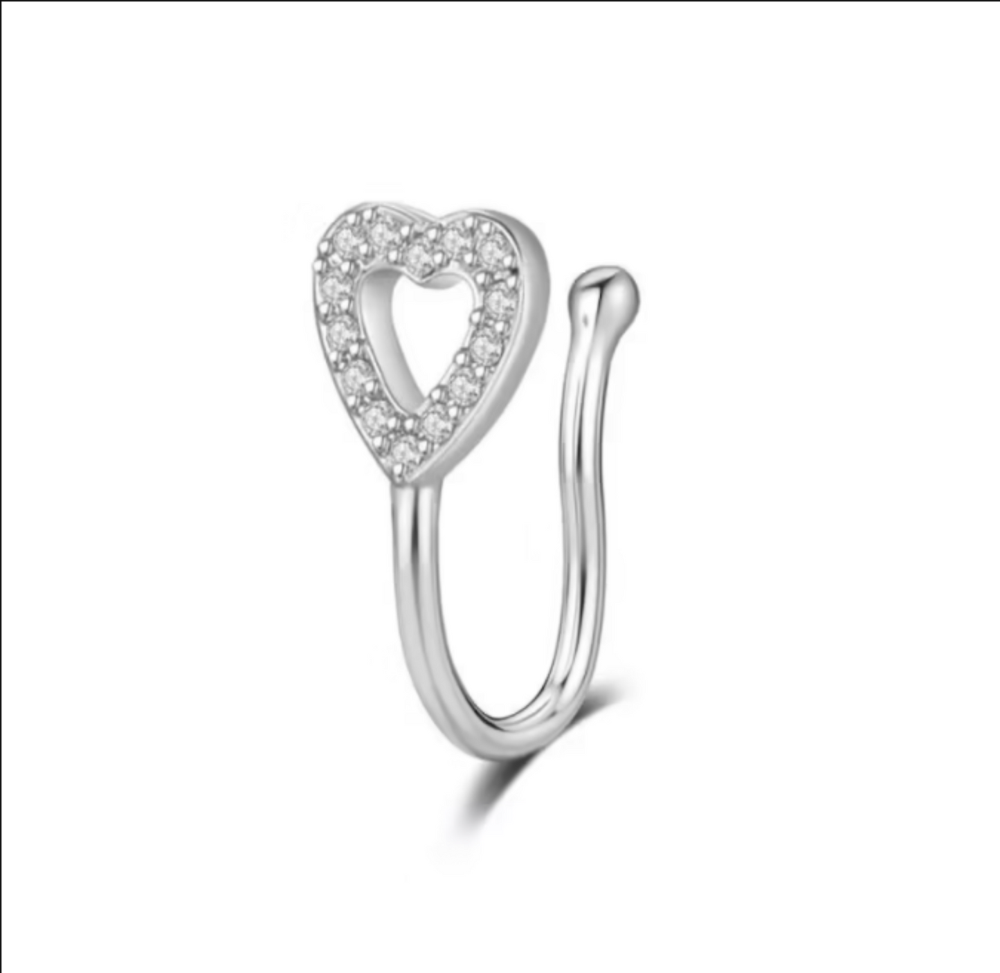 Open heart nose cuff in silver