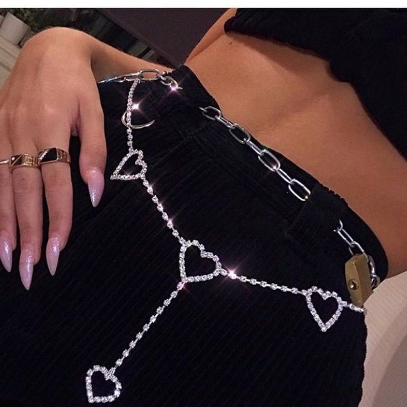 rhinestone heart waist chain