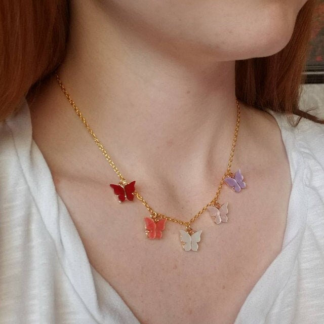 rainbow LGBTQ butterfly necklace