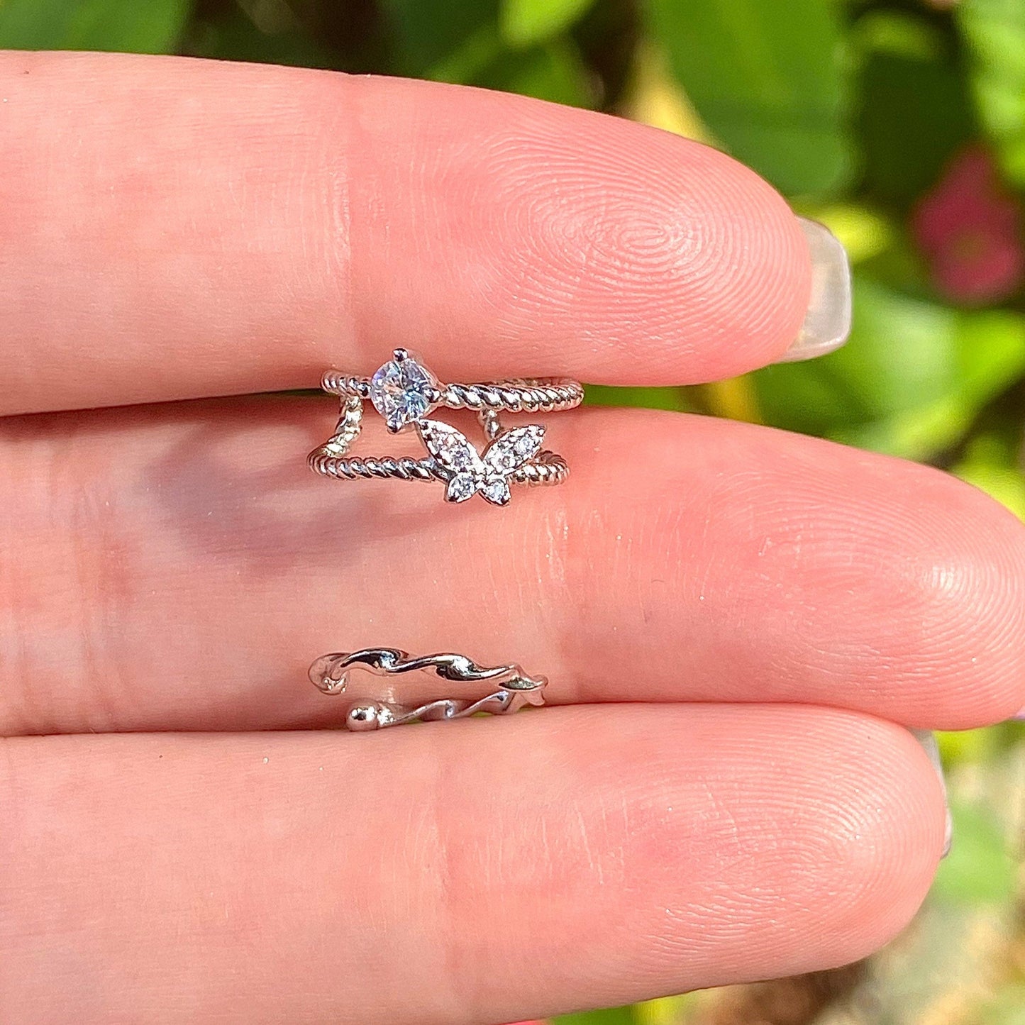 Asymmetrical butterfly ear cuff set