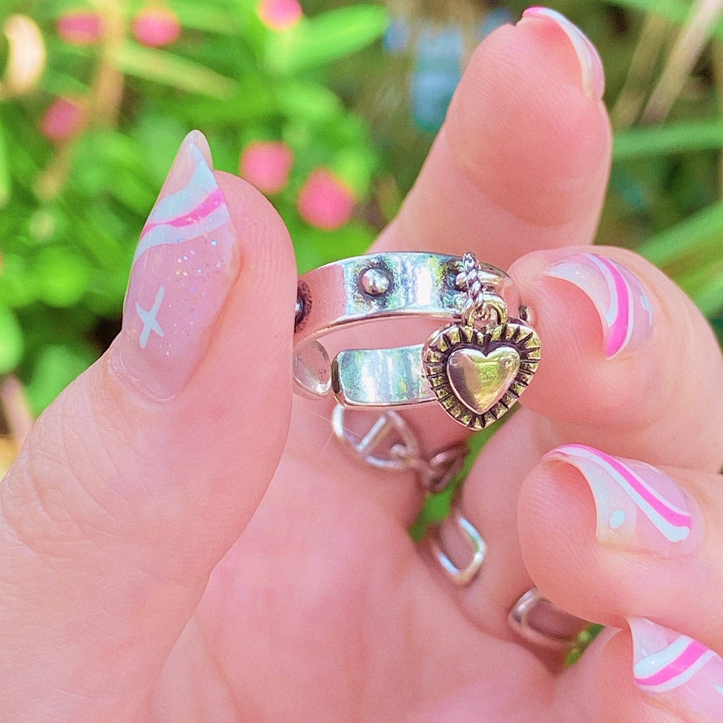 adjustable heart charm ring