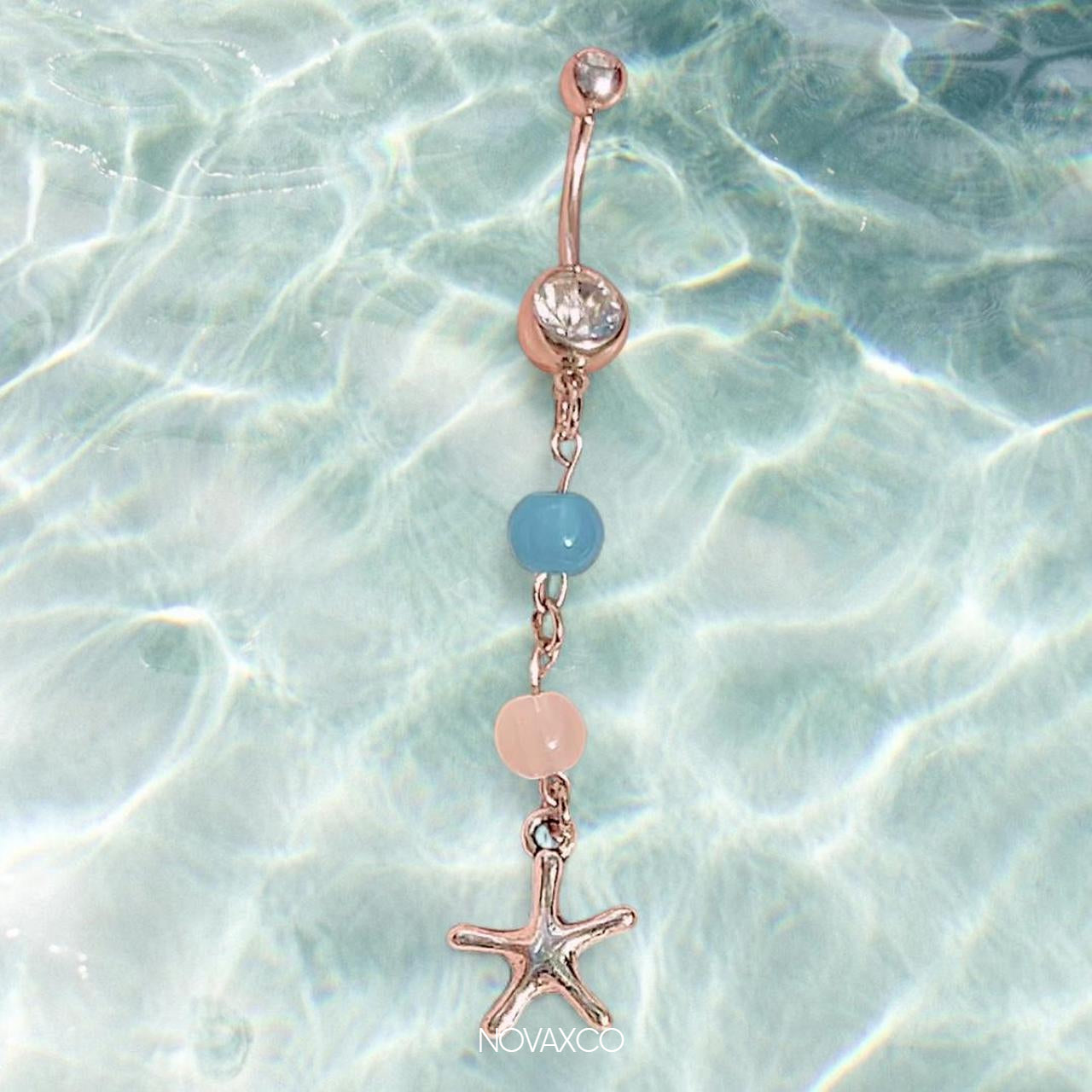 Starfish Blue & White Beaded Dangle Belly Ring