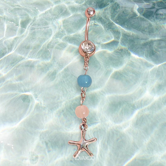 Starfish Blue & White Beaded Dangle Belly Ring