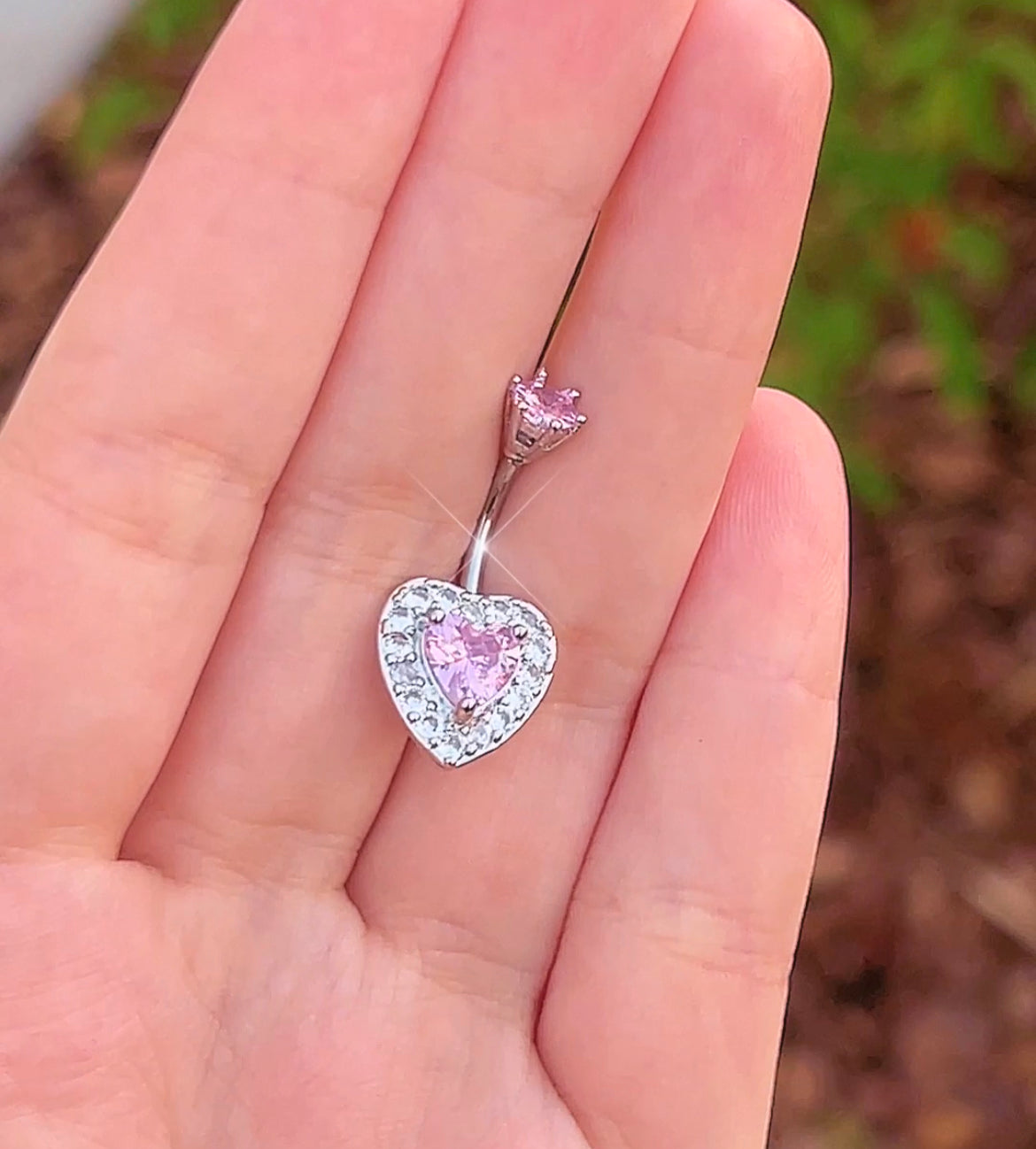 Pink Heart Sparkle Top Belly Ring