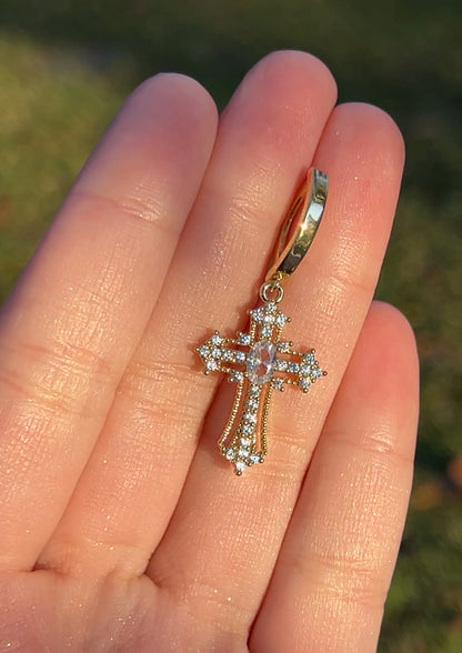 Gold Cross Clicker Style Belly Ring