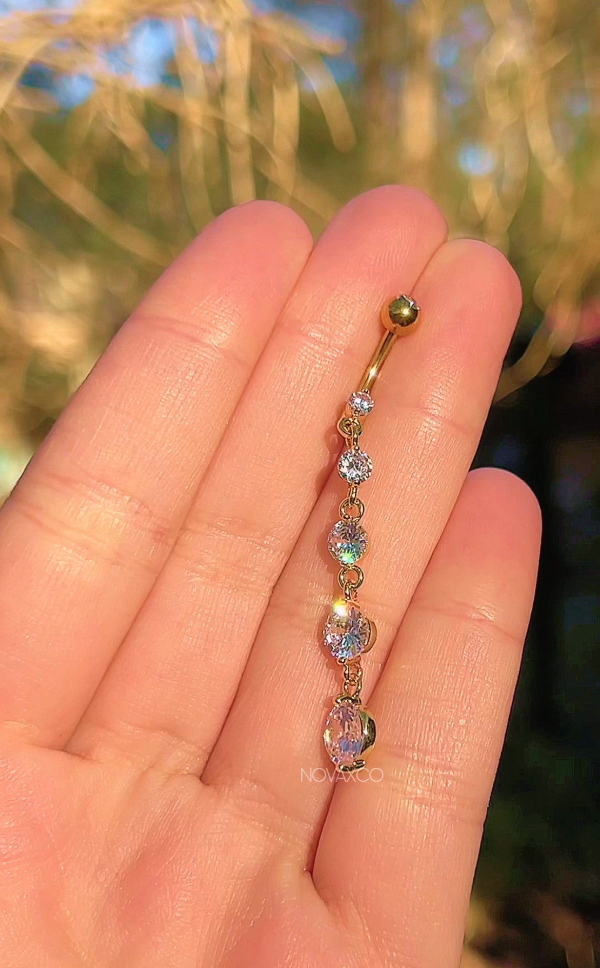 Gold Extra Long Dangly Belly Button Ring