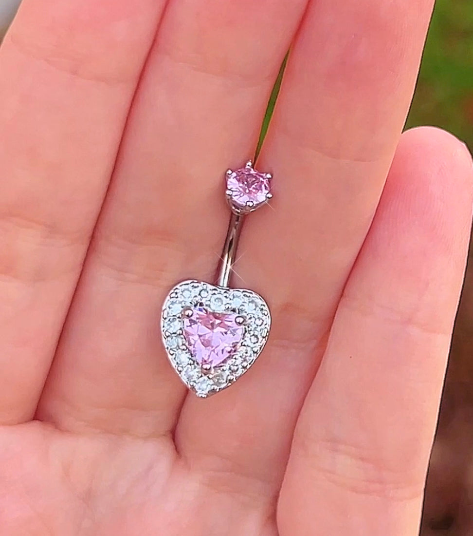 Pink Heart Sparkle Top Belly Ring