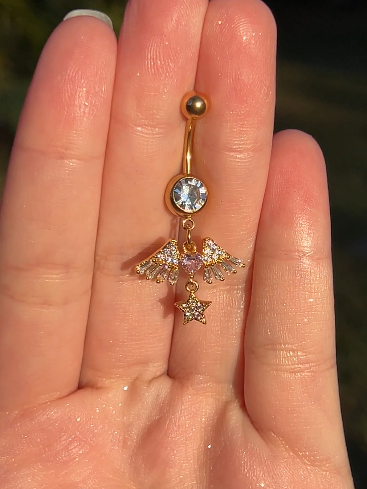 Gold Angel Heart & Star Belly Ring