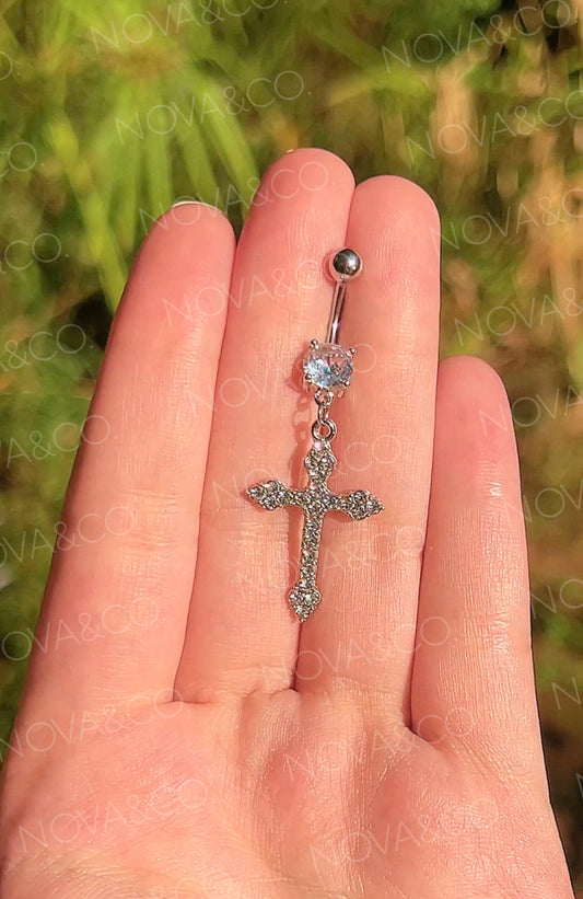 Silver Cross Belly Ring