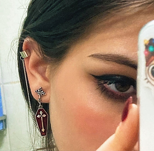 Vampy Coffin Earring With Ear Cuff