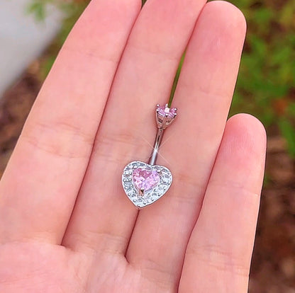 Pink Heart Sparkle Top Belly Ring