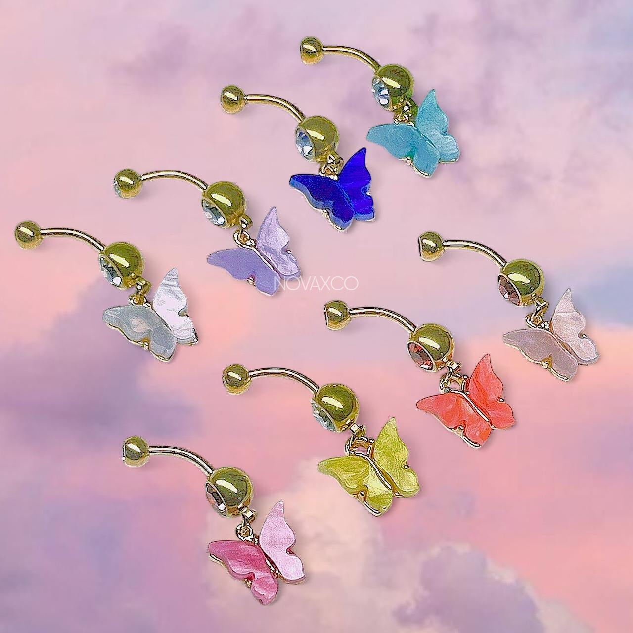Multicolor Butterfly Charm Dangle Belly Ring