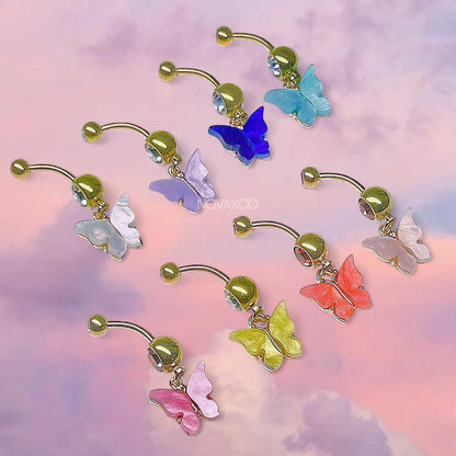 Multicolor Butterfly Charm Dangle Belly Ring